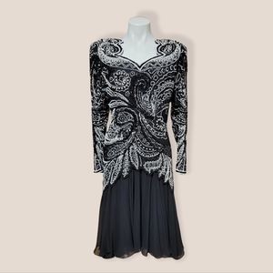 Black Tie Oleg Cassini Beaded Sequin Long Sleeve Dress